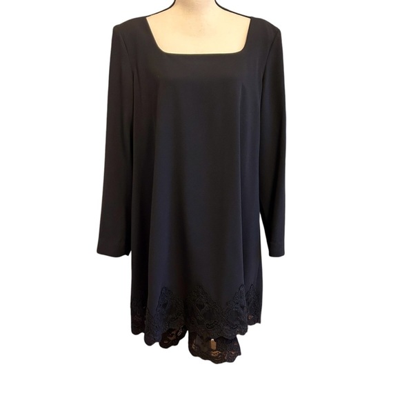 Liz Claiborne Black Cocktail Dress Sheath with Overlay Lace Hem Vintage size 16 - Picture 1 of 17